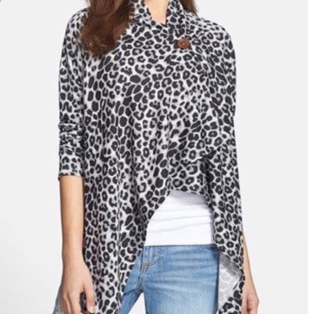 Bobeau Animal Print Cardigan Sweater, Sz XSP